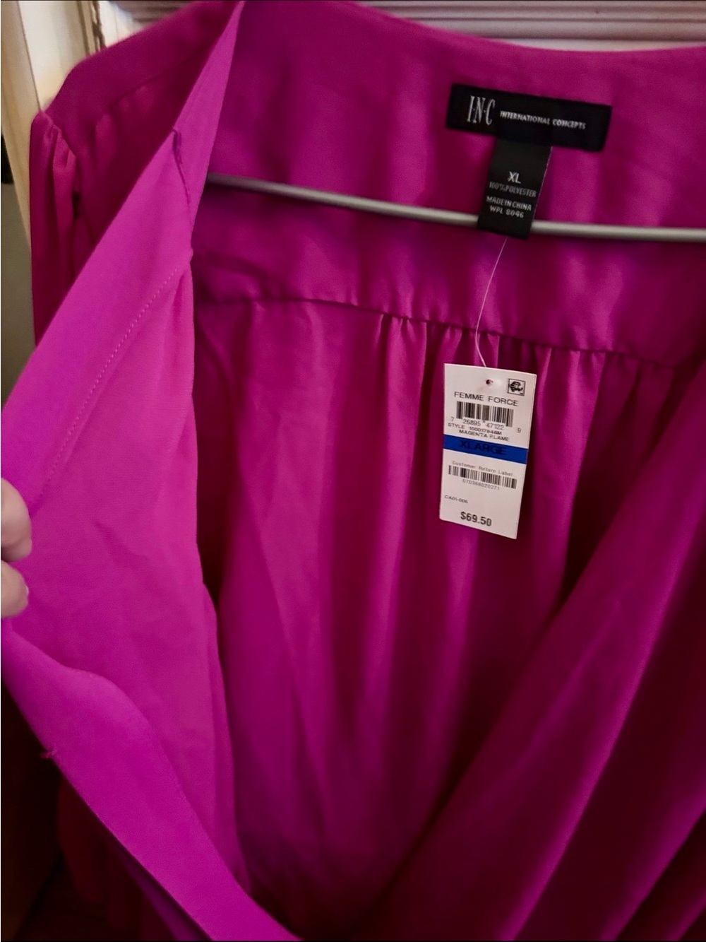 INC International Concepts Bright Fuchsia Wrap Blouse with Bell Sleeves - Picture 6 of 7